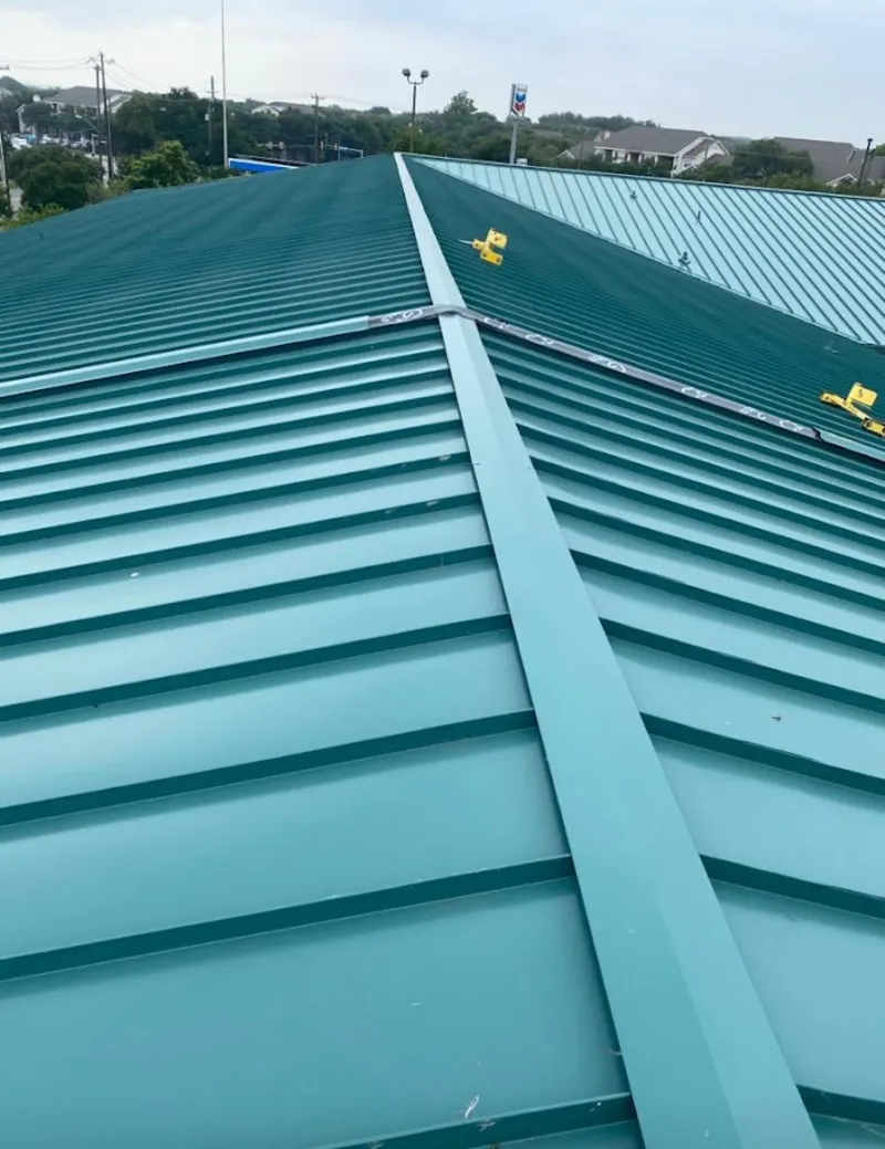 Green commercial metal roof ridge and valley for Metal Roof Repair in Upper Darby